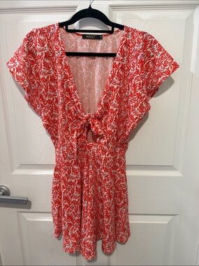 AGQT Red & White Tie-Front Mini Romper
